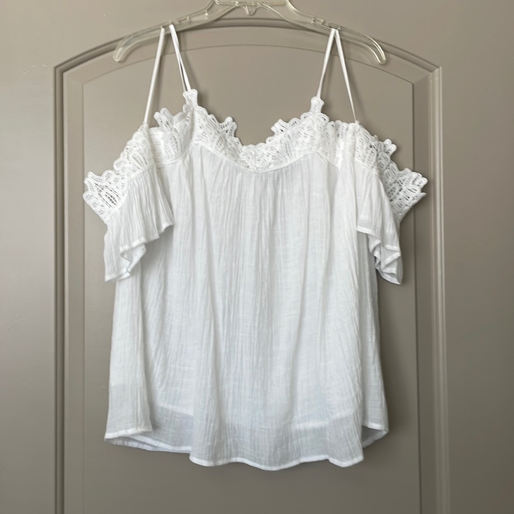 Blue Rain Sleeveless White Gauze Lace Top